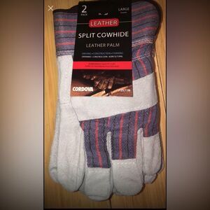 Split Cowhide Leather Palm Work Gloves Sz L 2pk NEW